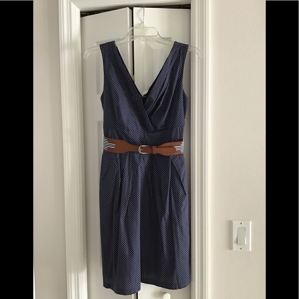 NWOT White Polka Dot Navy Dress